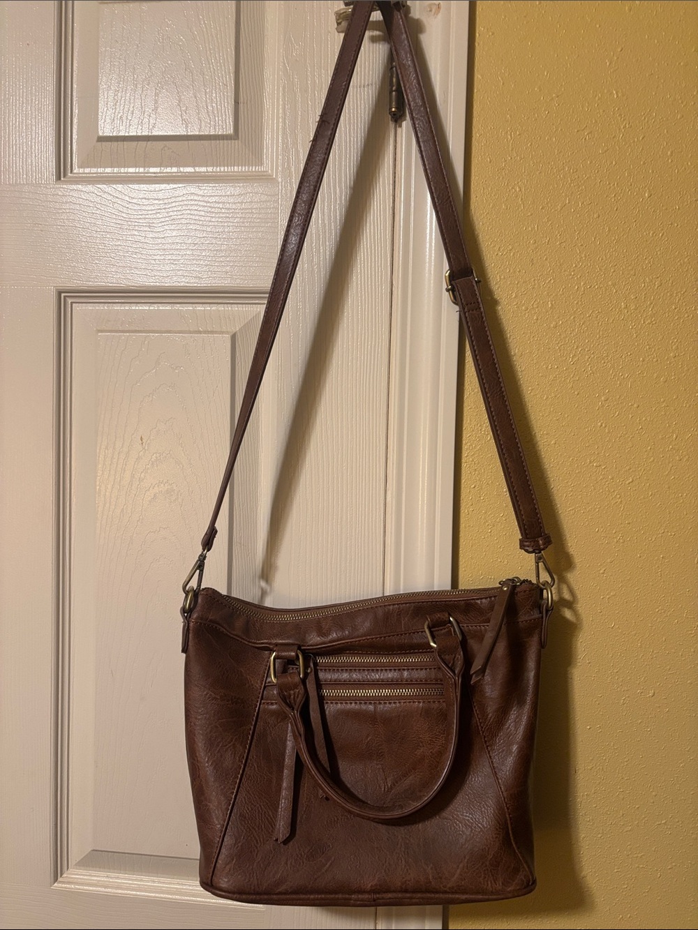 Madison West Brown Faux Leather Shoulder & Crossbody Bag